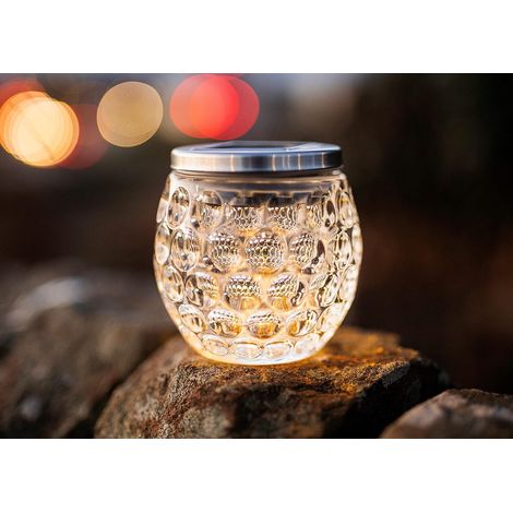 Solar Glass Jar Light Dimpled Solar Garden Light Outdoor Warm White LED Solar Table Light Patio Decorative Jar Light