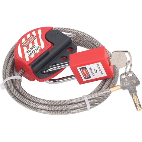 Lot cadenas de sécurité et dispositif de verrouillage câble acier inox réglable 38mm LOTO avec 2 clés (1/5)
