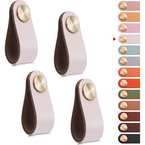 4pcs Poignée Meuble Cuir, Bouton Porte Placard Poignee Simili Cuir Bouton de Tiroir, Poignee de Meuble Vintage pour Armoires, Commode, Cuisine, Salle de Bain (Crème, Monotrou) (1/5)