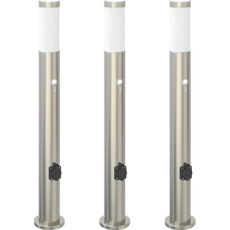 Balizas de luz con sensor y tomacorriente, 3 unidades, 80 cm, acero inoxidable, IP44 vidaXL