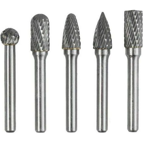 5 PCS 6mm Queue 10mm Tête Tungstène Carbure Double Coupe Rotary Burr Set Pour Travail du Bois Gravure Die Grinder Carving Burr Bit Set (1/5)
