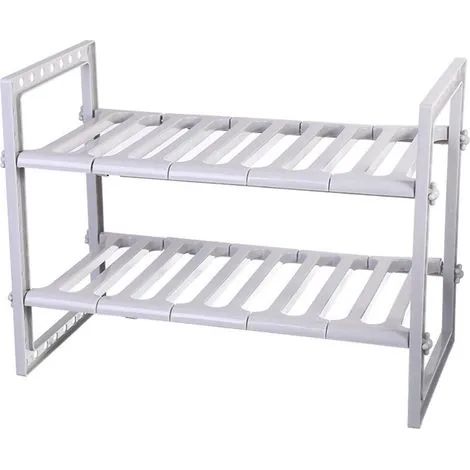 Étagère de rangement sous évier rétractable à double niveau, multifonctionnelle, pour cuisine et salle de bain. (1/3)