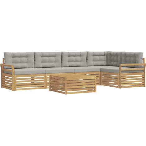 Set di divani da esterno 6 pz Bianco e Grigio Chiaro Poliestere vidaXL (1/5)