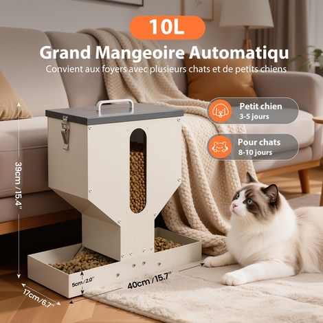Distributeur de nourriture automatique pour chien et chat 10L - Gamelle gravitaire grande capacité (1/5)