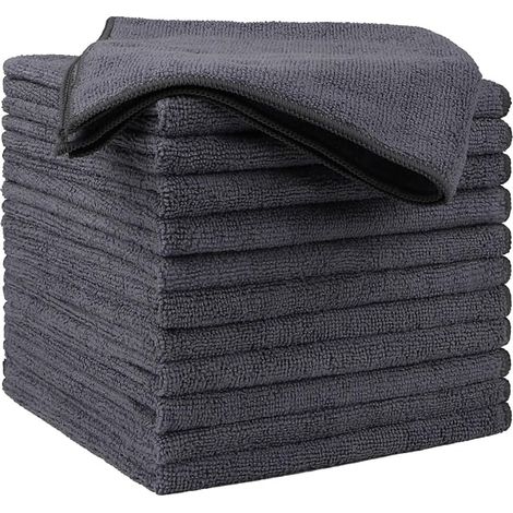 Lot de 12 chiffons de nettoyage en microfibre de qualité supérieure de 30 x 30 cm pour voitures, ultra absorbants, sans traces pour voiture, cuisine et fenêtre, gris (1/4)