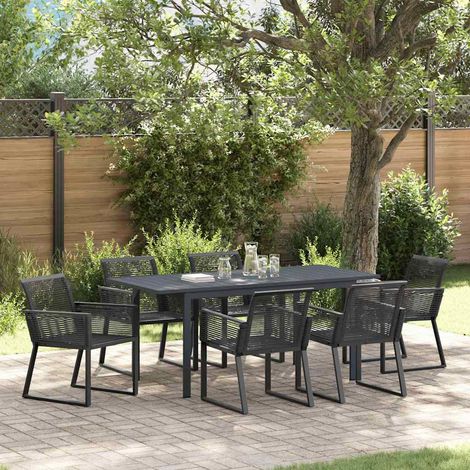 Conjunto de Comedor de Jardín 7 pcs Negro Acero y polirratán (1/5)