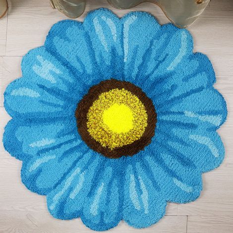 Badematte mit Blumenmuster, hübsche, rutschfeste Matte mit botanischem Design, waschbare Mikrofasermatte – blau