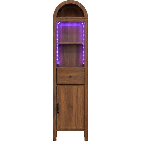Hoher freistehender Badschrank 163 cm aus MDF in Nussbaumoptik mit RGB-LED (1/5)
