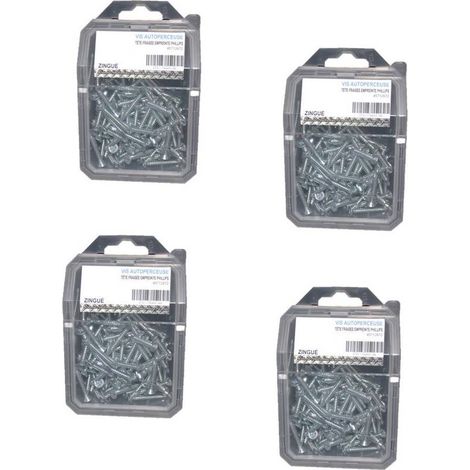 4 Coques de 100 Vis Autoperceuses Tête Fraisée 3.9 x 19 mm - DIN 7504 O - Zingué blanc - D-Work (1/4)