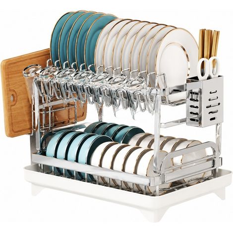 Égouttoir pliable argenté avec panier d'égouttage, entièrement équipé, en acier au carbone, pour évier de comptoir (1/4)