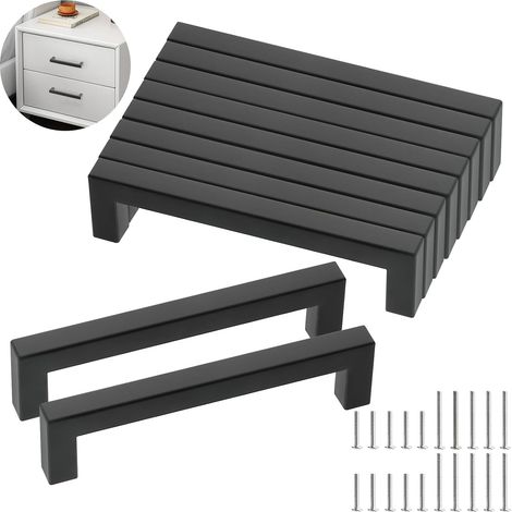 10 Stück 128 mm schwarze Küchenschrankgriffe, moderne quadratische Möbelgriffe aus Edelstahl, schwarze Küchenschrankgriffe für Schreibtische, Schubladen, Schränke, Schränke (1/5)