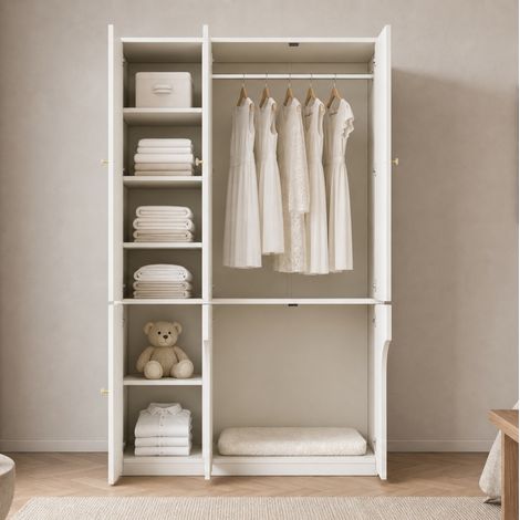 3-türiger Kleiderschrank mit Kleiderstange, offener Bogennische, 120 x 50 x 200 cm, Weiß OKMYHOME (1/5)