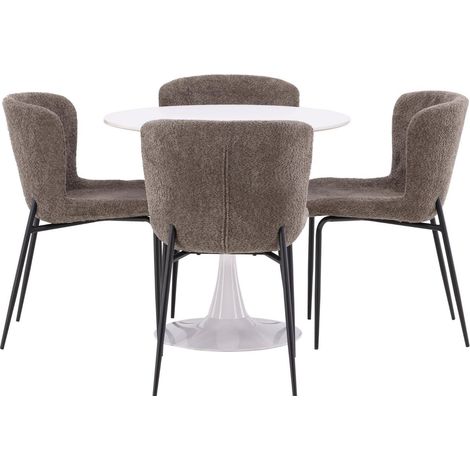 Hamden ensemble pour salle à manger table à manger blanc 4 chaises bouclé brun. (1/5)