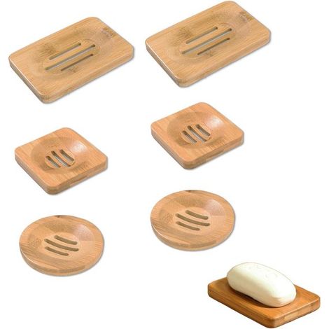 Portasapone in bambù, set da 6 pezzi realizzato a mano, in legno marrone. (1/5)