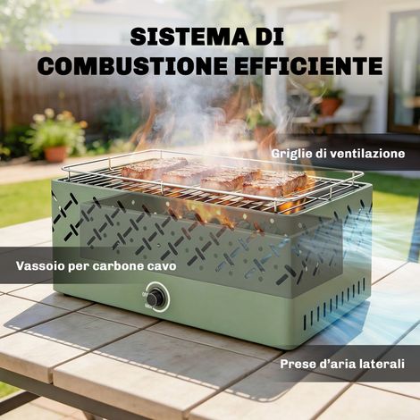 Barbecue mobile vert clair à charbon de bois, ventilateur intégré pour usage extérieur (1/5)