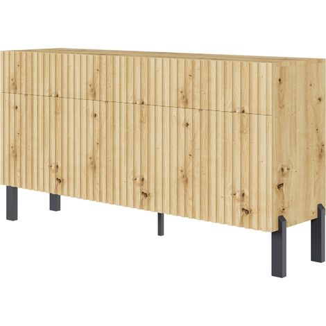 Selsey Telire - Sideboard 3-türig mit drei Schubladen und Lamellenfront, 154 cm – Eiche Artisan