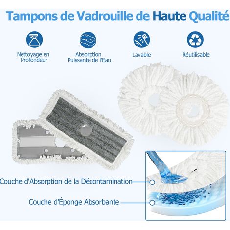 Lot de 6 Tampons de Serpillière Réutilisables Chiffons pour Balayage à Sec & Tampons pour Nettoyage Humide Tampons Ronds Balai Non Inclus (1/5)