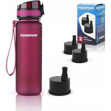 Bouteille filtrante Aquaphor City 500 ml + 3 filtres, bordeaux (1/5)