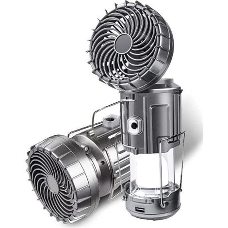 Ventilateur de camping solaire 2 en 1 avec lampe LED réglable, portable et rechargeable. (1/5)