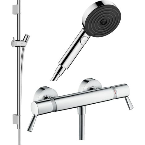 Pack mitigeur douche thermostatique HANSGROHE Ecostat Comfort Care +Barre UnicaS Puro+flexible+Pommeau Pulsify Select 3jets chromé