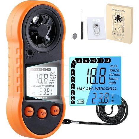 Anémomètre numérique, compteur de vitesse du vent, compteur de vitesse du débit d'air pour mesurer la vitesse/température du vent, pour le tir, le CVC, le vol de drone, le surf, la pêche (1/5)