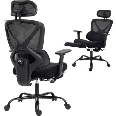 Sedia da ufficio, sedia ergonomica da scrivania con braccioli regolabili in 3D, supporto lombare, poggiatesta, sedia da computer regolabile in altezza, sedia girevole con funzione dondolo, rete, nera