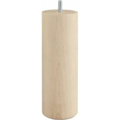Pied cylindrique de lit M8 en hêtre brut naturel, hauteur 200 mm, diamètre 68 mm