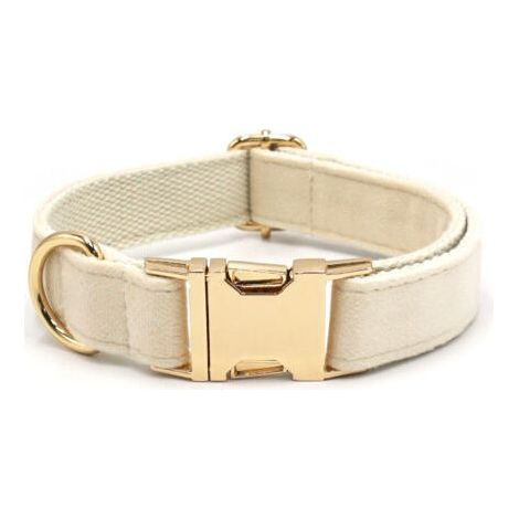 Collier pour chien en velours côtelé naturel ultra-doux, blanc crème, pour chiens de taille moyenne à peau sensible. (1/3)