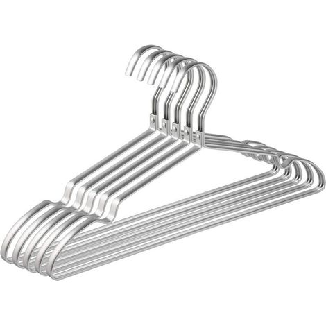 Amber Home Lot de 10 Cintres en Fer Aluminum 42cm, Matte Argenté Métal Cintre pour Vêtements Costumes T-Shirts Chemises Vestes Robes, Encoches Antidérapantes, Élégants et de Qualité, Durables (1/5)
