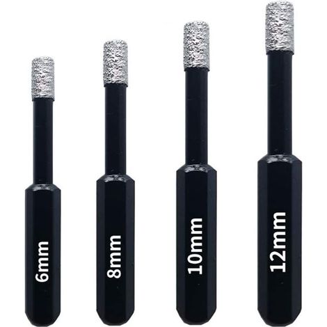 Set of 4 diamond drill bits for tiles, ceramics, porcelain, glass, and stone. Professional diamond hole saw bits - 6 mm, 8 mm, 10 mm, and 12 mm. (1/5)