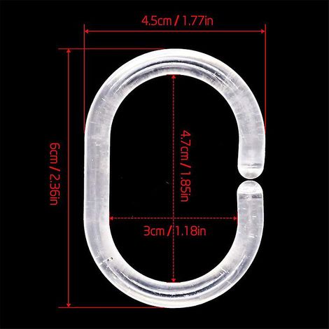 Anneaux de rideau de douche blancs transparents - Lot de 24, 3,8 x 5,5 cm (1/4)