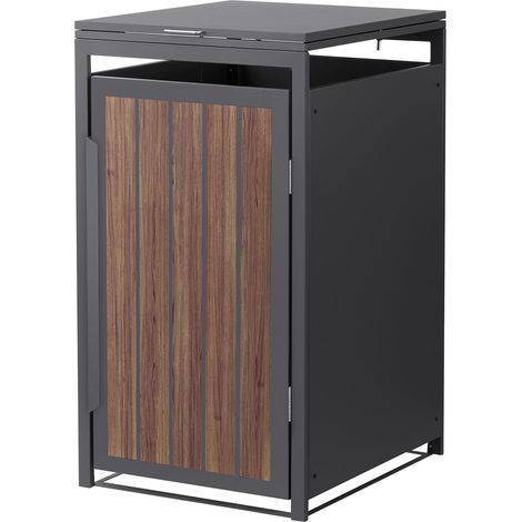 ML-Design Copribidone da Spazzatura per 1 Bidone 240L 68x80x120 cm in Acciaio Antracite Effetto Rovere Scuro con Porta e Tetto a Ribalta, Resistente alle Intemperie, Deposito per Bidoni di Rifiuti