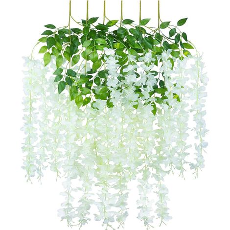 Guirlande de glycine artificielle Bcc, fleurs suspendues pour mariage, jardin, maison, décoration de fête, lot de 12, blanc (1/5)
