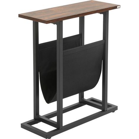 Table d'appoint bout de canapé avec porte-revues strucuture en acier design industriel 49 x 19 x 55 cm noir marron foncé (1/5)