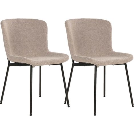 LESLI - Lot de 2 Chaises Tissu Bouclé Beige Pieds Métal Noir (1/5)