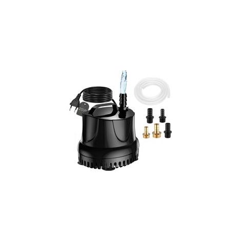 Bomba de agua sumergible de 25 W, bomba ultrasilenciosa de 1500 L/H para estanques, fuentes de jardín y acuarios con 5 boquillas y manguera flexible transparente de 1,5 m - Crezuo