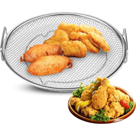 Grille de Drainage d'Huile pour Friture, en Acier Inoxydable Rond 22 cm avec Design à Double Oreille, Support de Drainage d'Huile, pour Aliments Frits (1/5)