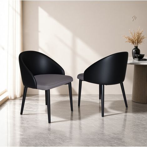 Esszimmerstühle 2er-Set, schwarze PU-Rückenlehne, graue Mesh-Sitzfläche, Metall HAVRYA (1/5)