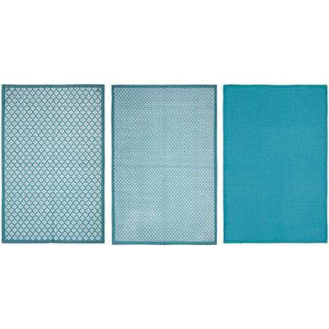 Lot de 3 Torchons "Imprimé" 45x70cm Bleu (1/4)