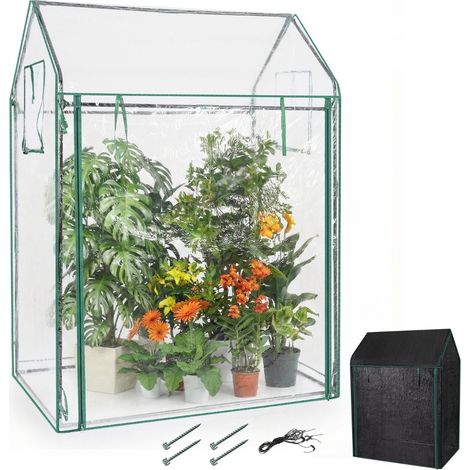 Mini serre à tomates 129 x 80 x 173 cm avec housse PVC et filet d ombrage, porte zippée pour balcon et terrasse (1/5)