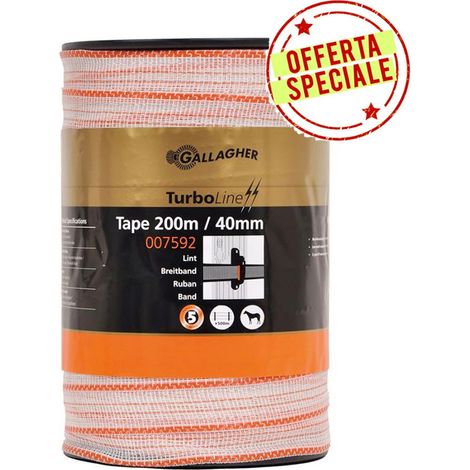 Fettuccia Turboline Gallagher 4 cm bobina 200 m con 10 conduttori inox da 0.16mm e 1 da 0.20mm  più  4 conduttori metalli misti (1/5)