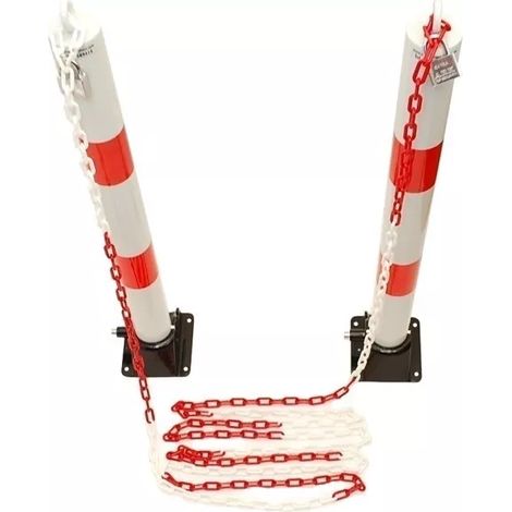 Kit 2 grands poteaux blanc/rouge 900-76-WR rabattables avec oeillets & 5 mètres de chaine plastique (1/5)