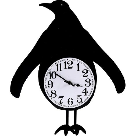 Orologio in legno pinguino con pendolo nero cm 38x37x6