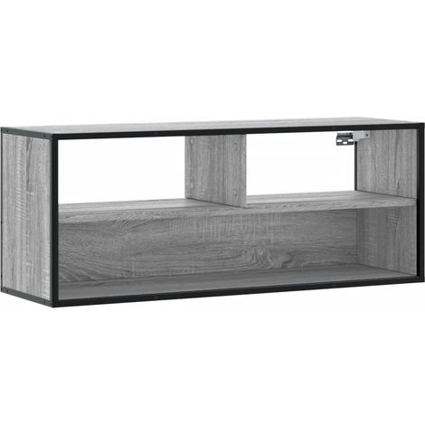 Meuble TV multimédia étagère télévision buffet téléviseur salle à manger salon chambre sonoma 100 x 31 x 39,5 cm bois d'ingénierie et métal gris