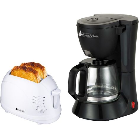 Cafetière noir 12 tasses 680W + Grille pain 2 fentes blanc 700W fonction décongélation