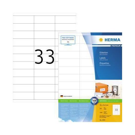 HERMA Etikett PREMIUM 4455 70x25,4mm weiß 3.300 St./Pack. (1/4)
