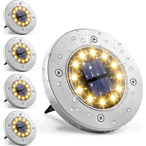 Lumière Solaire Extérieur 12 LEDs 4 pièces Lampes Solaires au Sol Lampes de Jardin Blanches Acier inoxydable étanche pour l'extérieur, jardin, terrasse, pelouse, cour, passerelle