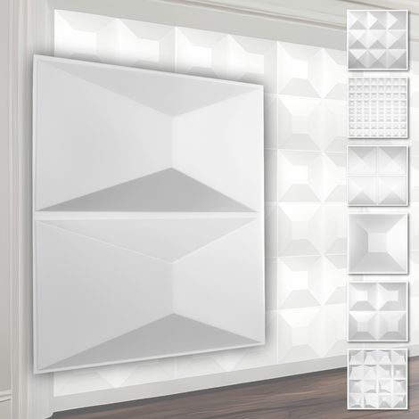 Panneaux muraux 3D en plastique PVC - revêtement mural blanc avec aspect 3D - motifs pyramidaux: 1 assiette, HD028 (1/5)