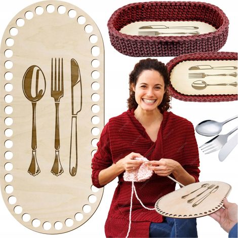 Basis für GROSSE BESTECKKörbe, ovaler Boden, 27 x 12 cm, Boden zum Häkeln (1/5)