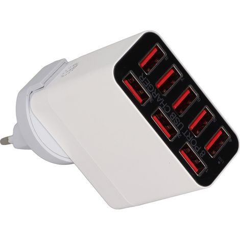 Chargeur USB-A X82 40 W à 8 ports, chargeur rapide portable pour téléphones et tablettes, idéal pour les voyages. (1/5)